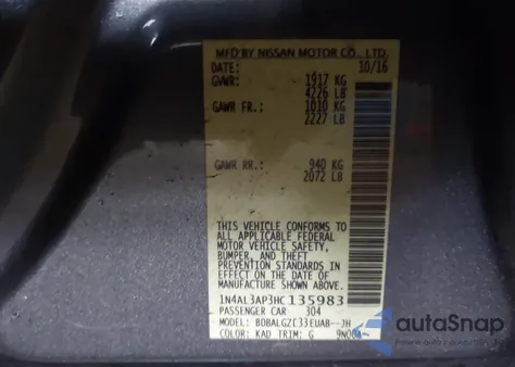 2017 Nissan Altima 2.5 S from USA, damaged, VIN 1N4AL3AP3HC135983